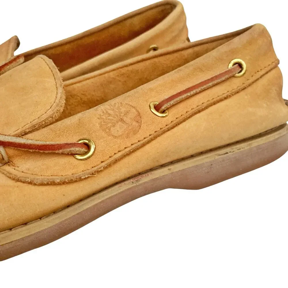 Timberland Tan Nubuck Leather Boat Shoes Coastal Prep Summer Dock Shoes Loafers